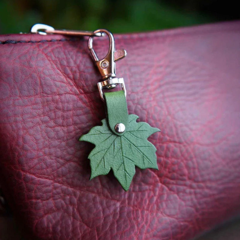 Orange 3 Pack PU Leather Maple Leaf Keychain Set Vintage Style Autumn Leaf Keyring Bag Charm Pendant for Women Handbag and Car Keys