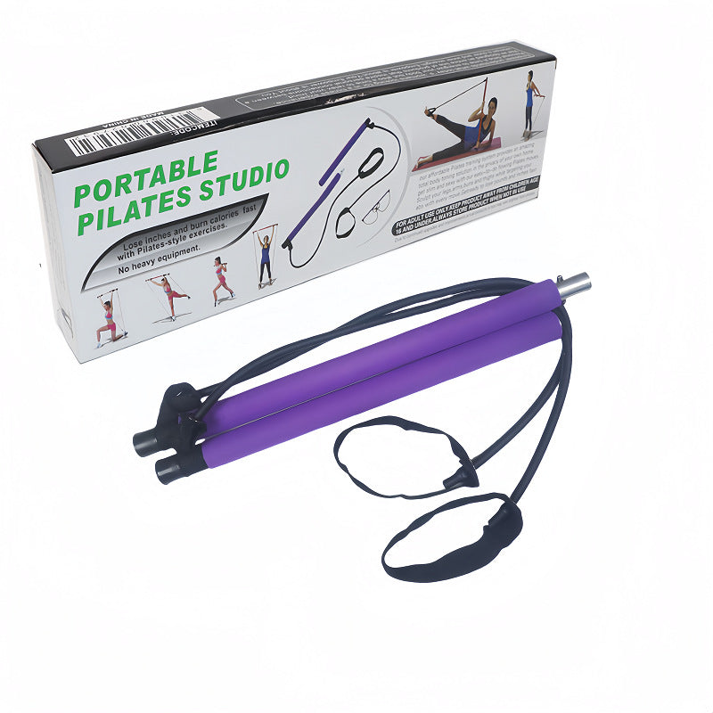 Purple Portable Pilates Bar Kit with Resistance Bands Detachable Toning Stick for Home Gym Yoga &amp; Stretching - Durable Metal Core