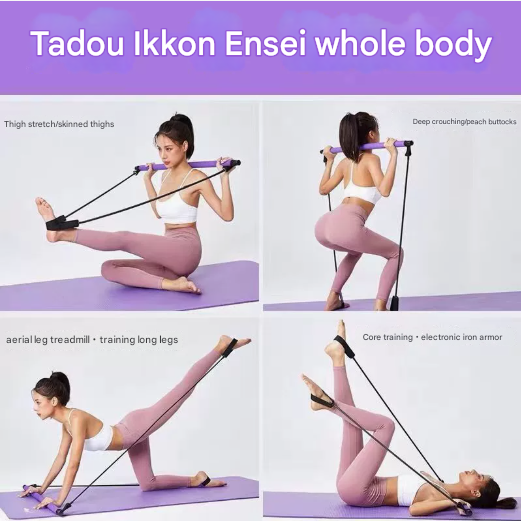 Purple Portable Pilates Bar Kit with Resistance Bands Detachable Toning Stick for Home Gym Yoga & Stretching - Durable Metal Core