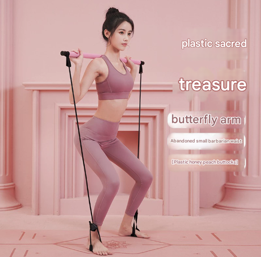 Purple Portable Pilates Bar Kit with Resistance Bands Detachable Toning Stick for Home Gym Yoga & Stretching - Durable Metal Core