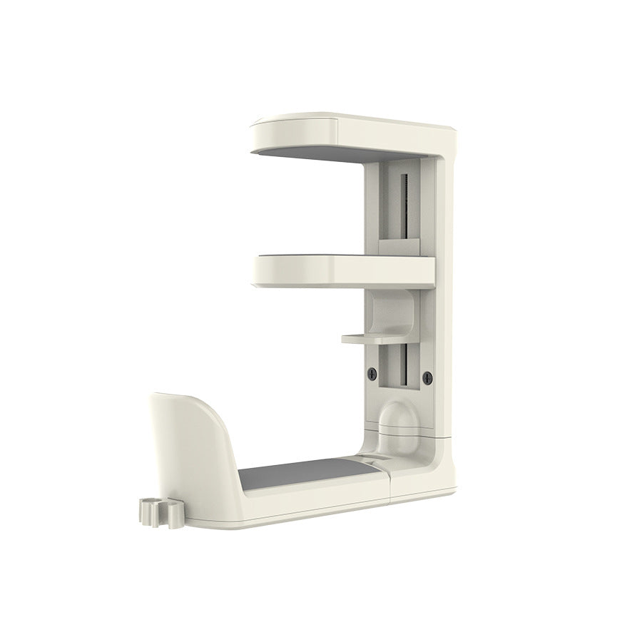 White Under Desk Headphone Hanger Clamp 360 Degree Rotating - Adjustable Headset Holder Hook with Cable Organiser for Home Office &amp; Gaming Setup (Fits 1-5.5cm Desks)