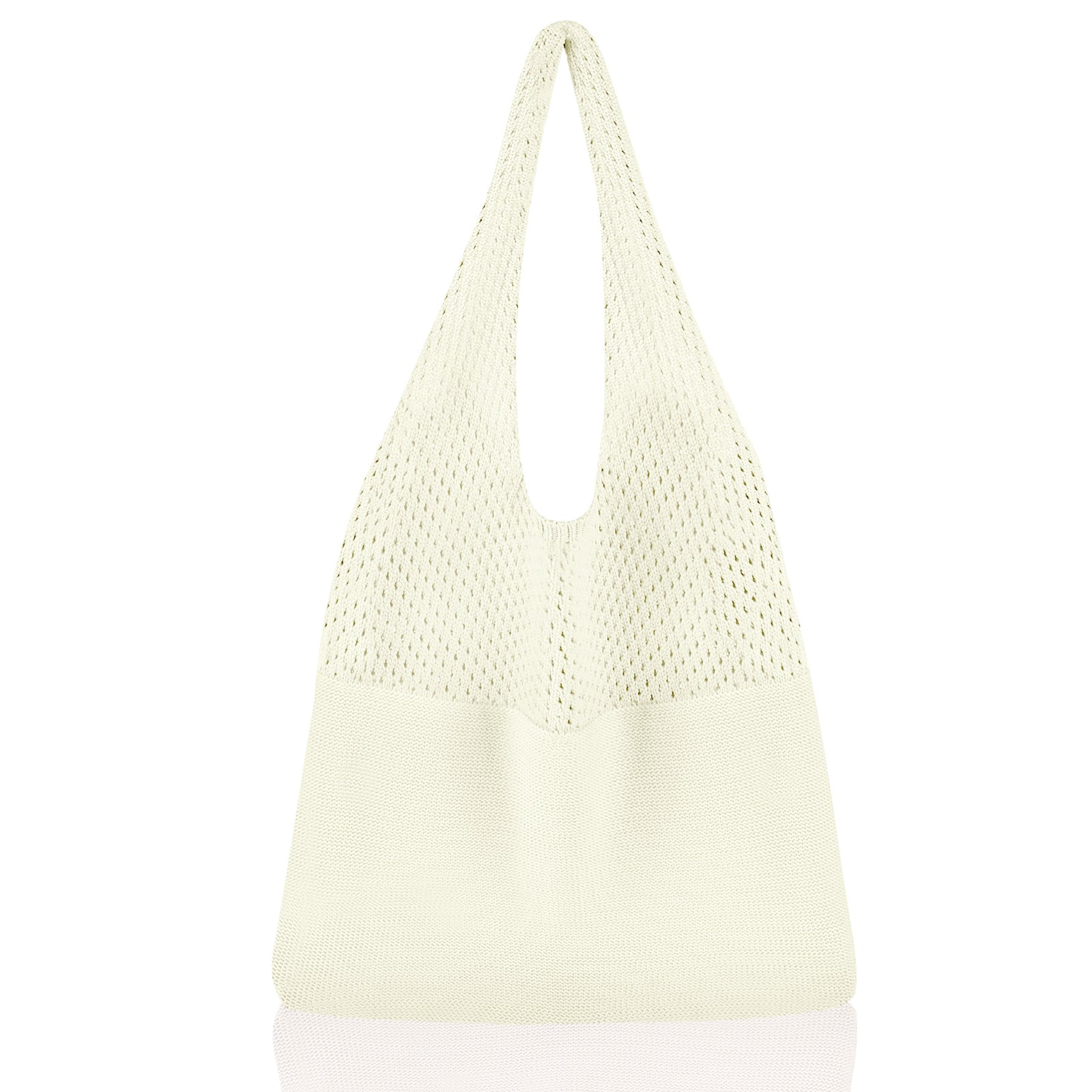 White Women's Large Mesh Beach Tote Bag Boho Crochet Shoulder Shopper Reusable Eco Grocery Net Bag for Summer Travel and Markets