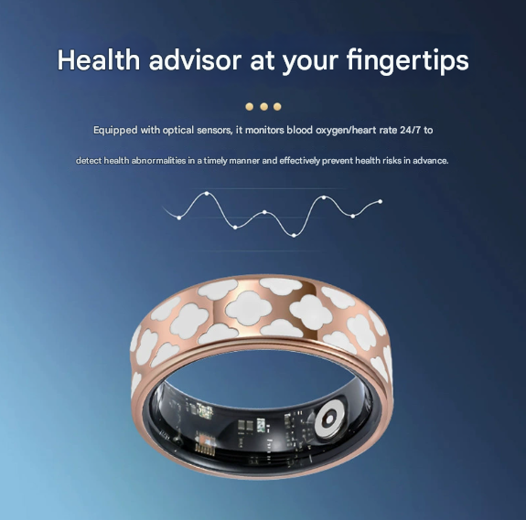 10# Striped Gold Smart Health Ring Tracker with Wireless Charging Case - Titanium Steel Fitness Wearable for Heart Rate, Sleep & Blood Oxygen Monitoring - Waterproof Wellness Device