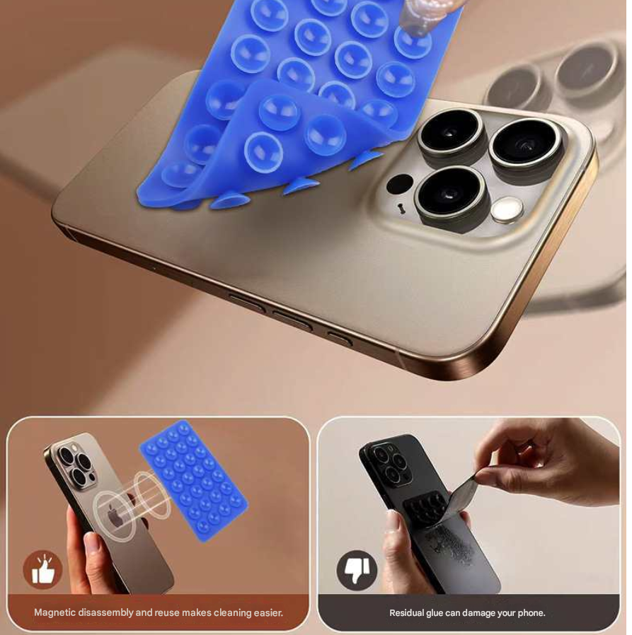 Lake Green 10 Pack Rectangular Silicone Suction Phone Mount Holder - 28 Cup Adhesive Sticky Pad for Hands-Free Selfies & Videos - Universal Grip for Mirrors & Glass