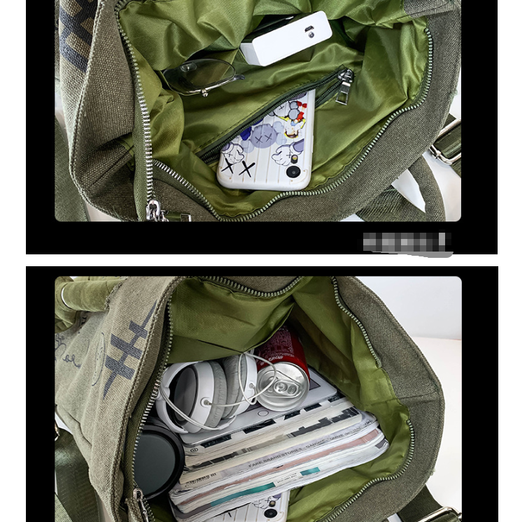 Green 3D Frog Graffiti Canvas Backpack Large Capacity 37x40cm School Bag for Students and Uni Students - Creative Aesthetic Rucksack