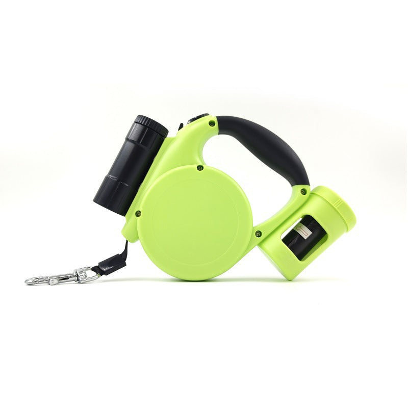 Green 3-in-1 Retractable Dog Leash with LED Flashlight and Waste Bag Dispenser 5m Nylon Lead for Dogs up to 20kg Essential Pet Walking Gear