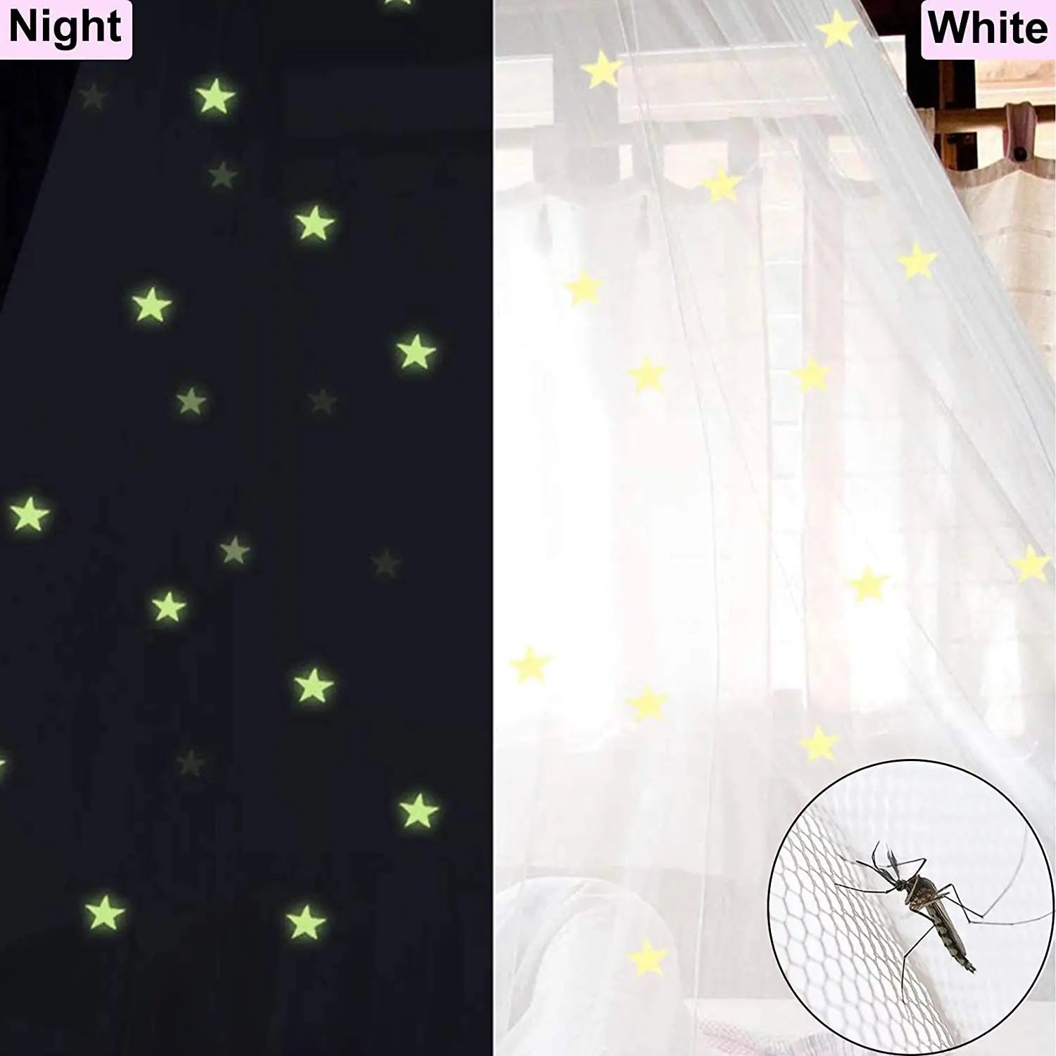 White Glow-in-the-Dark Stars Princess Bed Canopy Mosquito Net for King Queen Beds 250cm Height Extra Large 12m Circumference Australian Decor