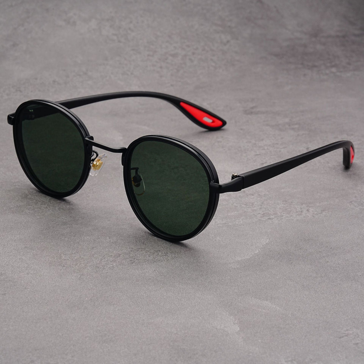 Black-rimmed Green Lenses Retro Round Sunglasses Vintage Metal &amp; PC Frame Casual Classic Style for Men and Women - Lightweight 137mm Width