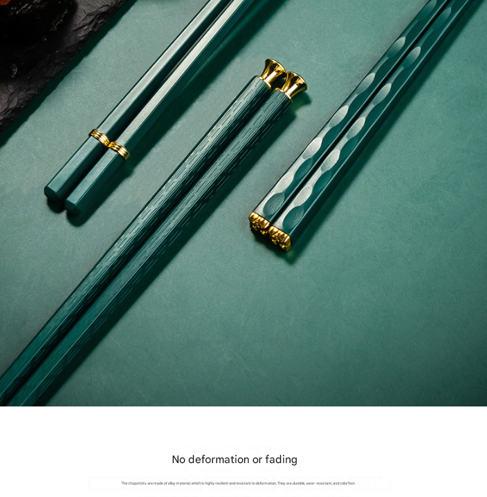 Two-piece Set Premium Alloy Chopsticks Set of 5 Pairs - 24.3cm Emerald Green and Gold Luxury Reusable Utensils for Modern Australian Dining