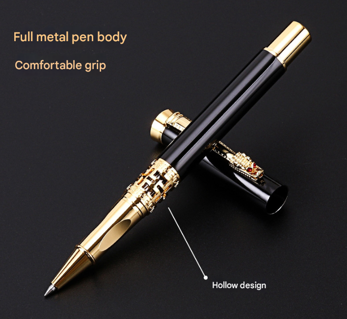 Dark Blue Two-piece Set Luxury Retro Dragon Head Signature Pen Gift Set - Full Metal 0.5mm Rollerball Each Set with 2 Spare Refills for Business and Gifting