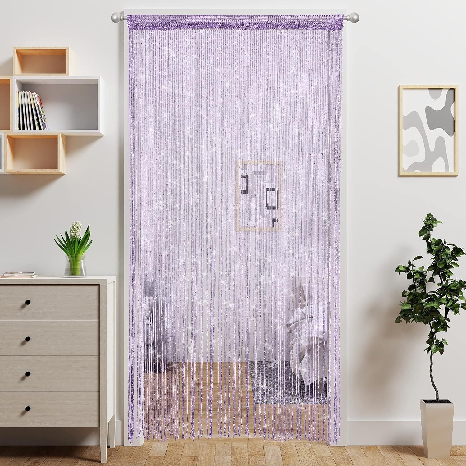 Purple 2 Pack Sparkle String Door Curtains 100x200cm Glitter Sequin Tassel Room Divider for Australian Home Decor and Parties