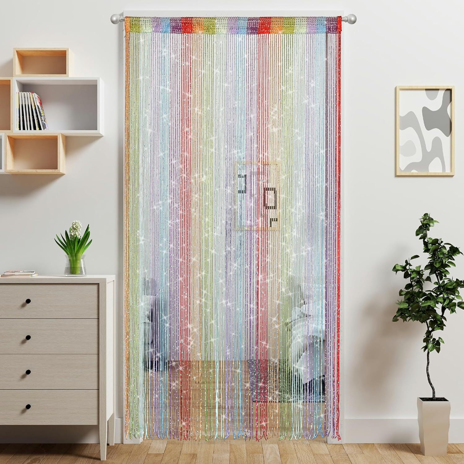 Colorful 2 Pack Sparkle String Door Curtains 100x200cm Glitter Sequin Tassel Room Divider for Australian Home Decor and Parties