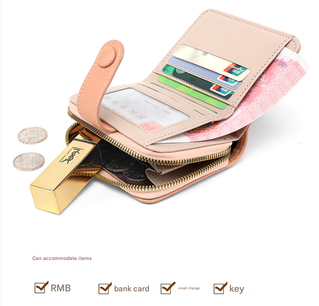 Red-brown Women's Short PU Leather Wallet 2 Pack - Fashion Lychee Grain Purse with Multi Card Slots and Zipper Coin Pocket - Compact Organiser for Daily Use