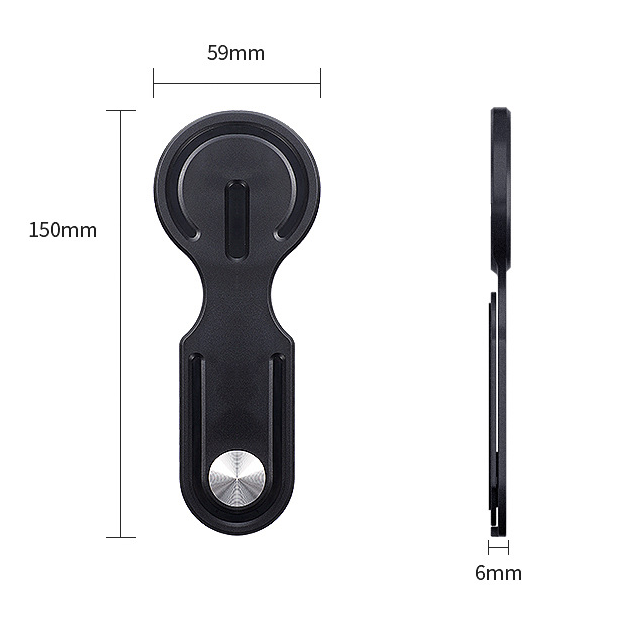 Black Magnetic Laptop Phone Holder Side Mount Expansion Bracket Slim 6mm Foldable Stand with Metal Ring for Dual Screen Work Office Setup