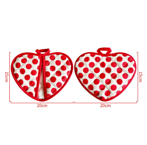Red 2 Pack Heart Shaped Oven Mitts Heat Resistant Cotton Pot Holders Double Layer Thick Insulation Kitchen Gloves for Baking Cooking
