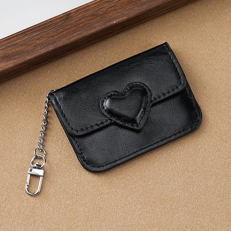 2PCS Black Women's Slim PU Leather Card Holder with Cute Heart Detail and Keychain Clip - Ultra Thin Portable Card Sleeve for Daily Use and Gifting
