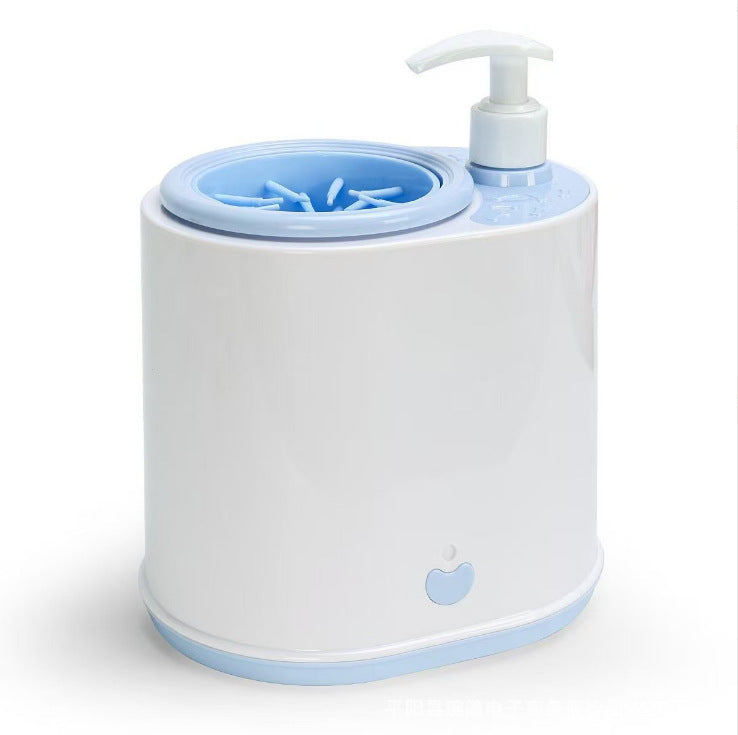 Blue Electric Pet Paw Cleaner Automatic Dog Foot Washer Cup with Built-in Soap Dispenser Soft Silicone Massage Bristles for Small Dogs &amp; Cats