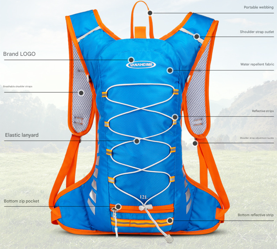 Black Lightweight Outdoor Sports Backpack Breathable Hiking Daypack Compact Running Cycling Bag with Bungee Storage 45cm for Travel