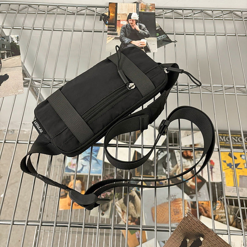 Black Unisex Mini Crossbody Waist Bag Lightweight Nylon Running Belt Phone Pouch 21cm Slim Sports Chest Sling for Travel &amp; Gym