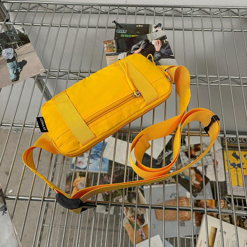 Yellow Unisex Mini Crossbody Waist Bag Lightweight Nylon Running Belt Phone Pouch 21cm Slim Sports Chest Sling for Travel & Gym