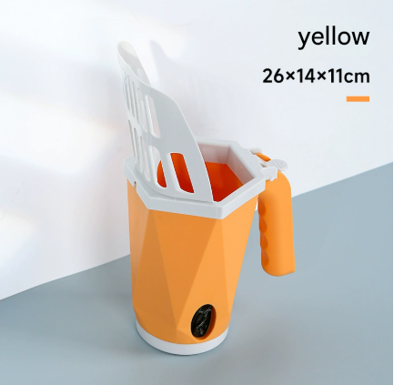 Yellow 2-in-1 Cat Litter Scoop with Attached Waste Bin Integrated Poop Scooper Holder Detachable Kit with 150 Degradable Bags