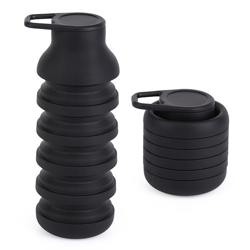 Black Collapsible Silicone Water Bottle Portable Travel Sports Cup with Carabiner Clip Foldable Design for Camping Hiking &amp; Gym Teal