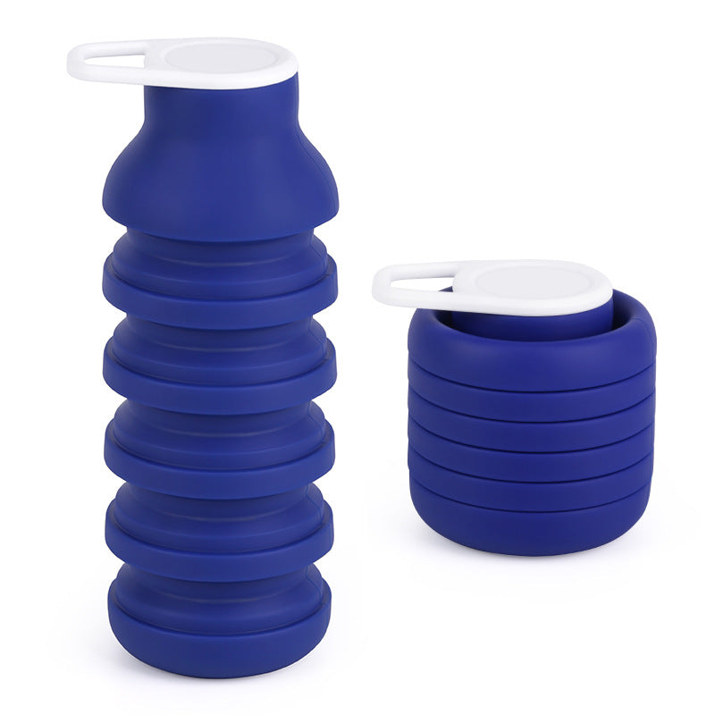 Blue Collapsible Silicone Water Bottle Portable Travel Sports Cup with Carabiner Clip Foldable Design for Camping Hiking &amp; Gym Teal