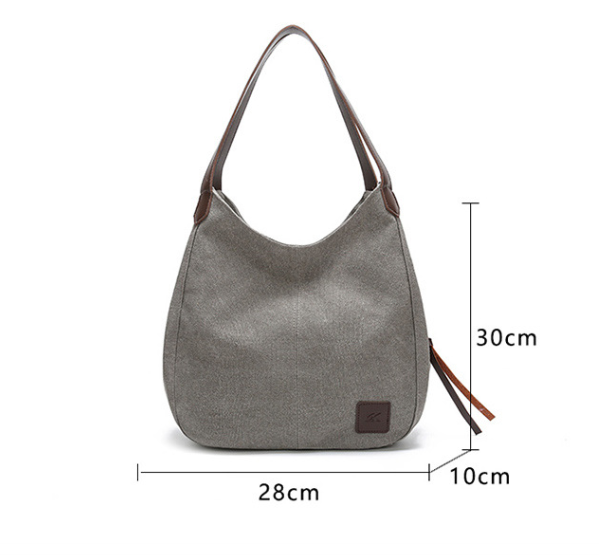 Grey Women's Canvas Hobo Handbag Multi-Compartment Shoulder Tote Bag Minimalist Casual Purse 30cm for Work Shopping & Travel