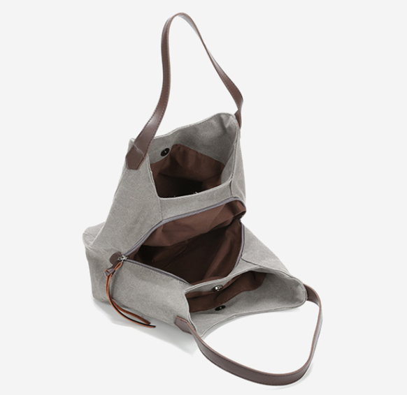 Grey Women's Canvas Hobo Handbag Multi-Compartment Shoulder Tote Bag Minimalist Casual Purse 30cm for Work Shopping & Travel