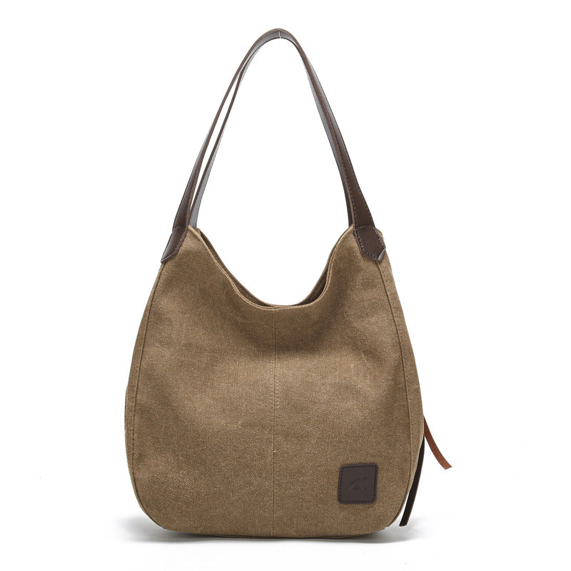 Coffee Women's Canvas Hobo Handbag Multi-Compartment Shoulder Tote Bag Minimalist Casual Purse 30cm for Work Shopping &amp; Travel