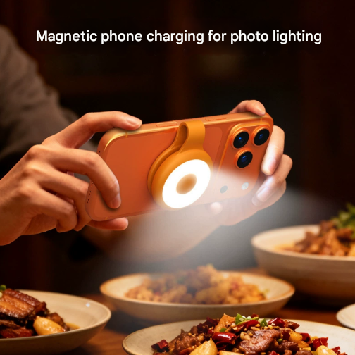 Blue Mini Magnetic Selfie Light Clip-On LED Phone Fill Light Rechargeable 500mAh 5 Lighting Modes Portable Video Light for Vlogging & Zoom Calls