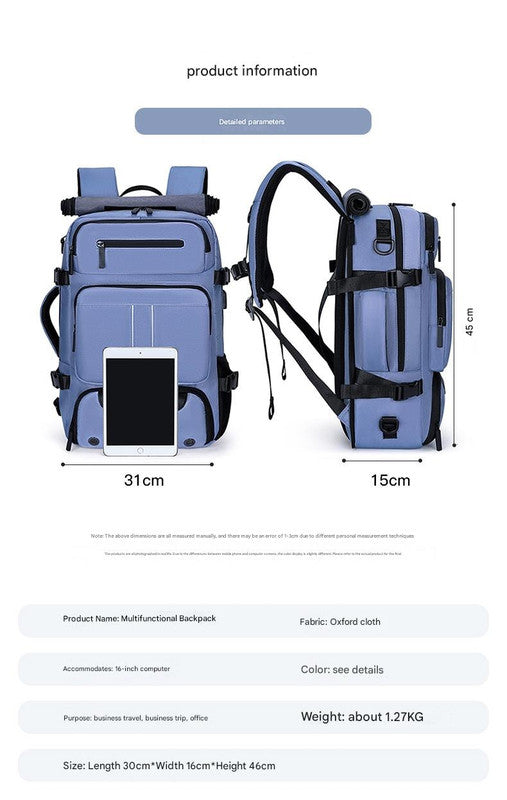 Large Capacity Convertible Travel Backpack - 16" Laptop Compartment, Shoe Pouch & USB Port(blue)