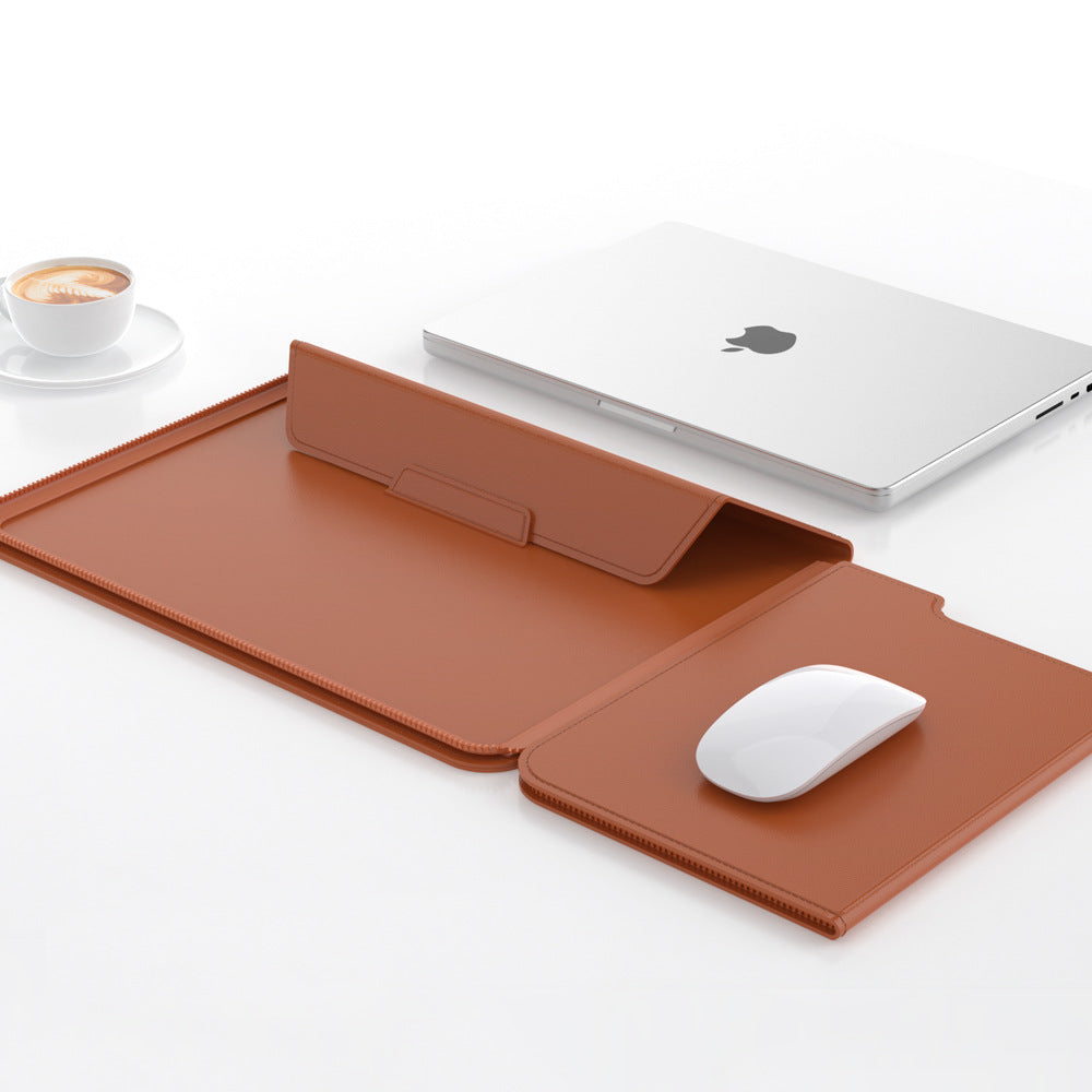 3-in-1 Detachable PU Leather Laptop Sleeve with Ergonomic Stand &amp; Mouse Pad(brown  13/14 inch)
