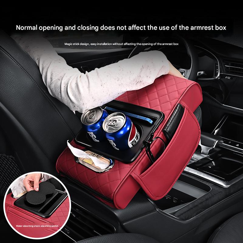Premium Car Armrest Organizer & Comfort Pad(black red)