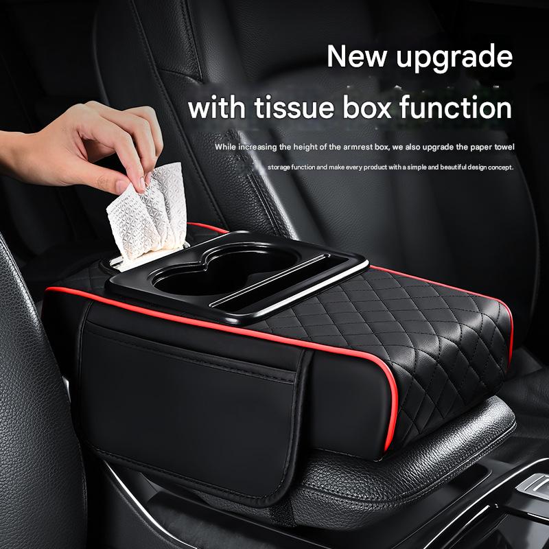 Premium Car Armrest Organizer & Comfort Pad(black red)
