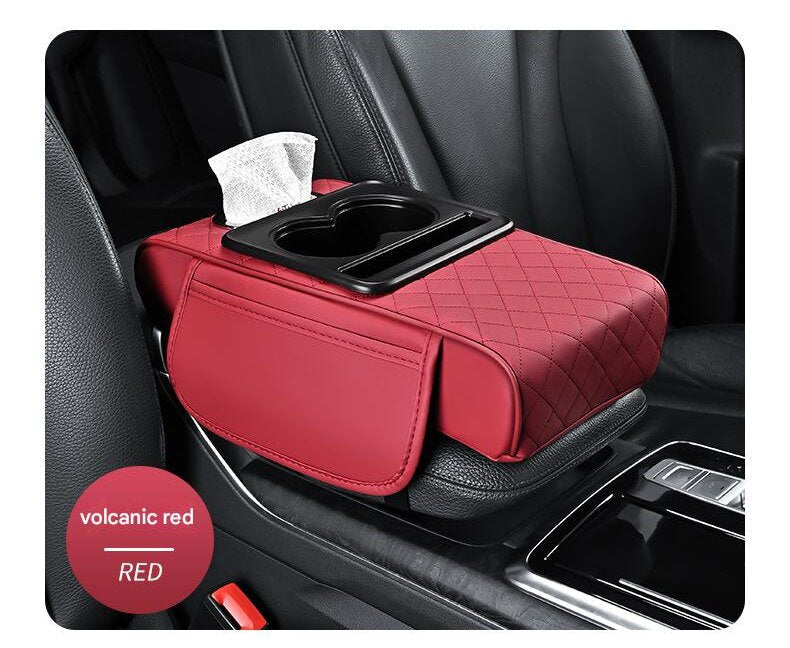 Premium Car Armrest Organizer &amp; Comfort Pad(red)