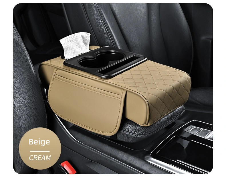 Premium Car Armrest Organizer &amp; Comfort Pad(Beige)