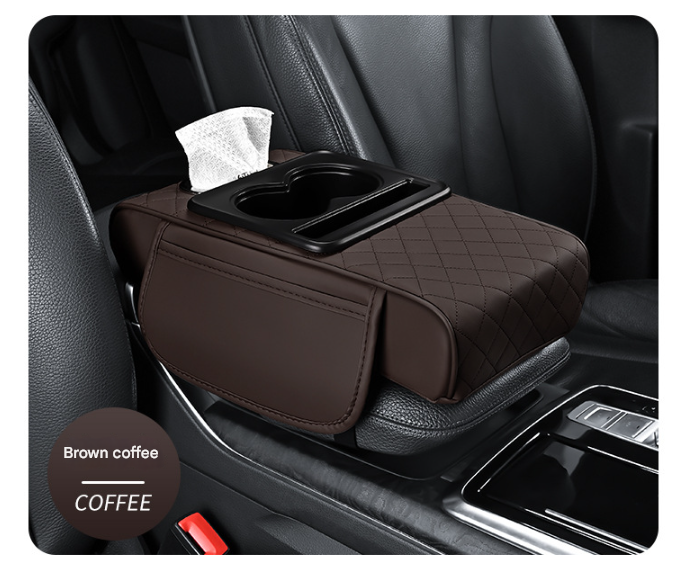 Premium Car Armrest Organizer &amp; Comfort Pad(brown)