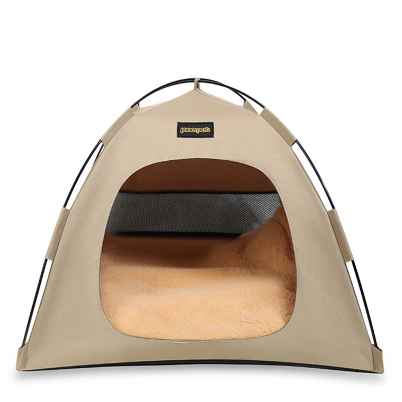 Medium Pet Tent for Cats &amp; Dogs(Khaki) - Portable Comfort Shelter with Soft Cushion