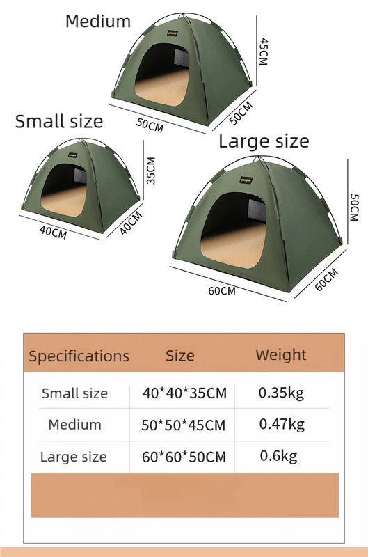 Medium Pet Tent for Cats & Dogs(Khaki) - Portable Comfort Shelter with Soft Cushion