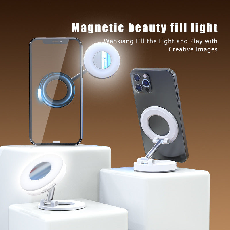 Black Magnetic Phone Light & Stand - Rechargeable, Tri-Color, Portable