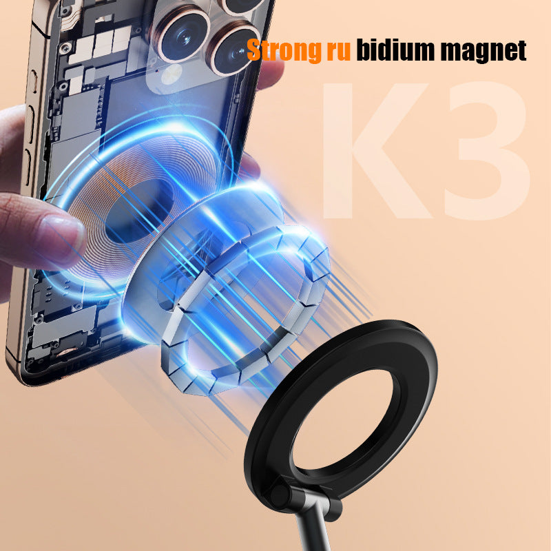 Black Magnetic Phone Light & Stand - Rechargeable, Tri-Color, Portable