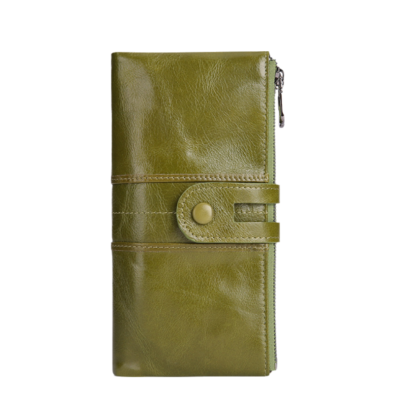 Green Premium Leather Long Wallet Clutch Organizer 19x10x3cm - 15 Card Slots