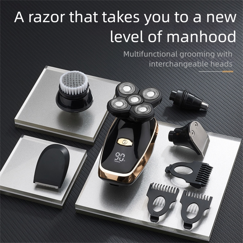 Black 5-in-1 Head Shaver & Grooming Kit - USB Charge