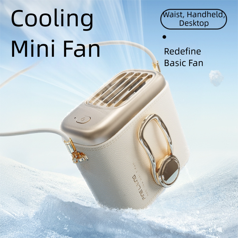 White Portable Fan for Outdoor, Waist Clip, and Desktop Cooling