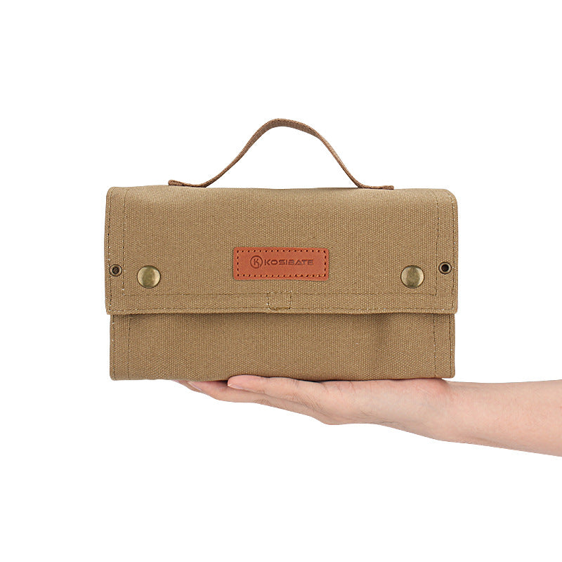 Khaki canvas spice storage box (9.1 x 4.7 x 2.8 inches) With 10 bottles