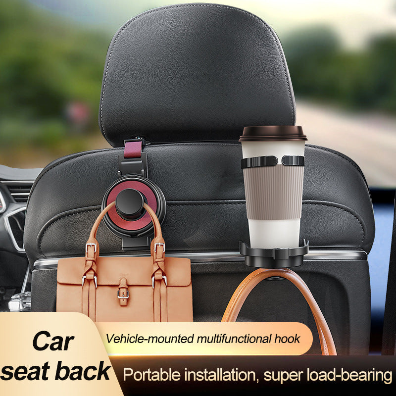 Brown 3-in-1 Car Headrest Organizer Hook