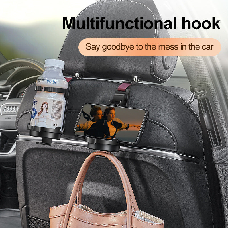 Red 3-in-1 Car Headrest Organizer Hook