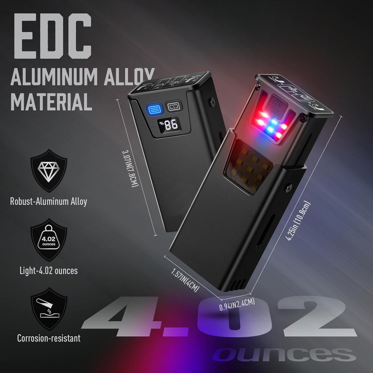 Pink-Blue Magnetic Flashlight: Spotlight, COB Flood,  Red&Blue Warning
