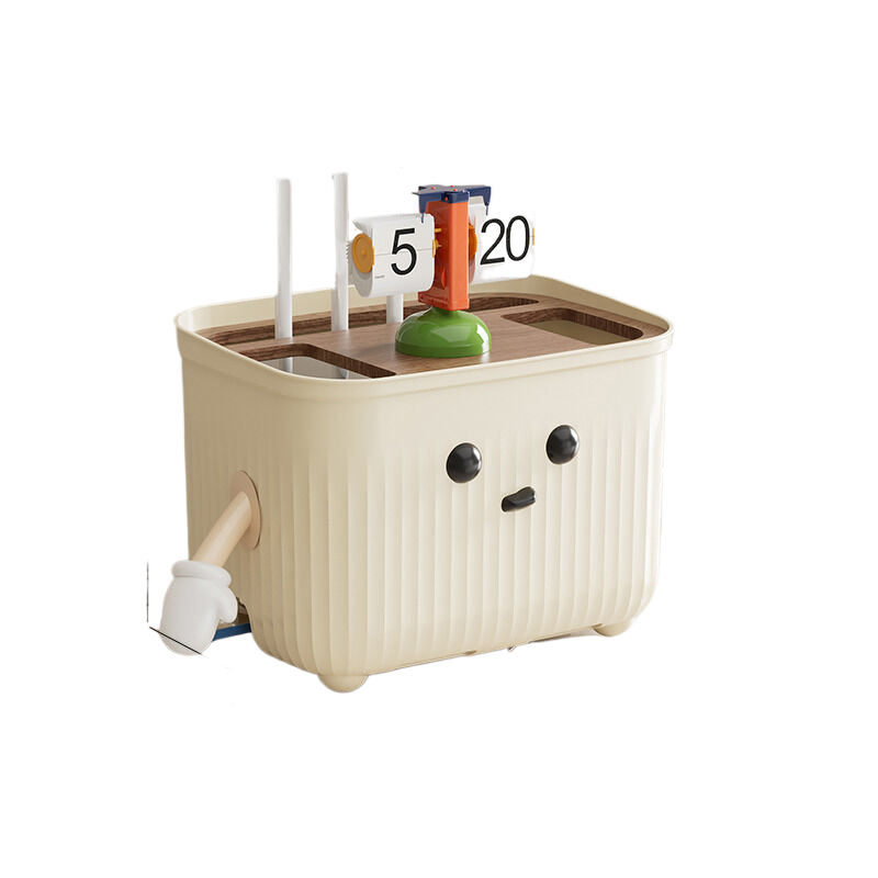 Power cord router storage box (with wooden cover) + 2 hands + eyes (large size)